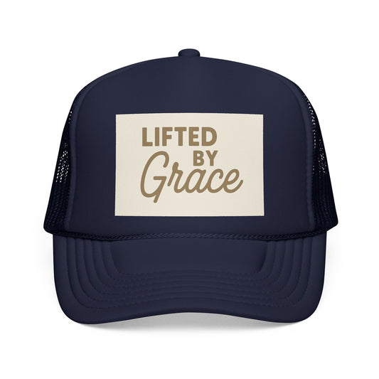 Lifted By Grace Christian Trucker Hat | Inspirational Embroidered Faith Cap | Rooted South Threads