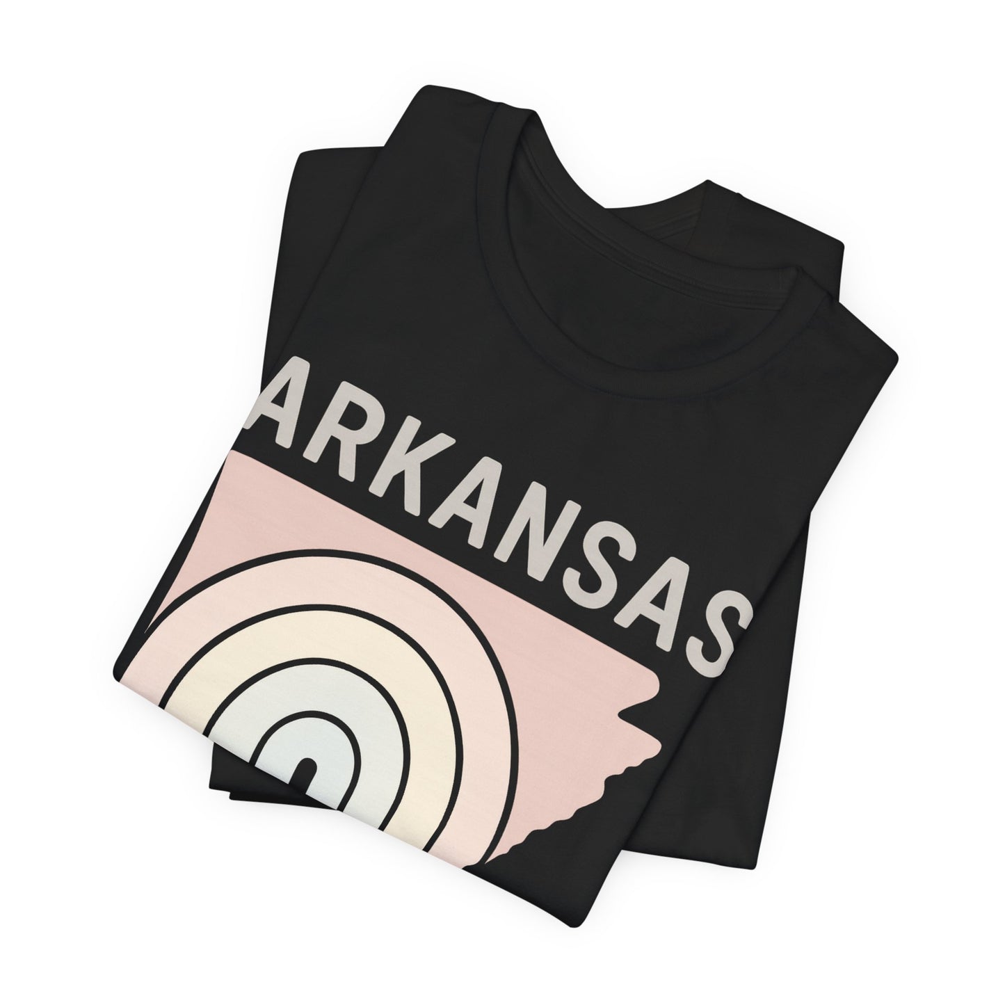 Pastel Arkansas Rainbow Tee- Bella + Canvas 3001 | Soft Southern Graphic T-Shirt | Arkansas Girl Unisex Short Sleeve Tee, Cute Southern T-Shirt, Casual Wear, Gifts for Her, Arkansas Pride Shirt, Summer Style