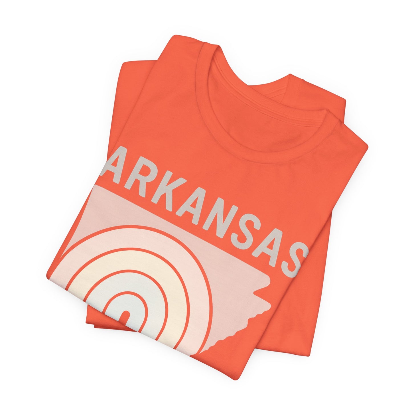 Pastel Arkansas Rainbow Tee- Bella + Canvas 3001 | Soft Southern Graphic T-Shirt | Arkansas Girl Unisex Short Sleeve Tee, Cute Southern T-Shirt, Casual Wear, Gifts for Her, Arkansas Pride Shirt, Summer Style