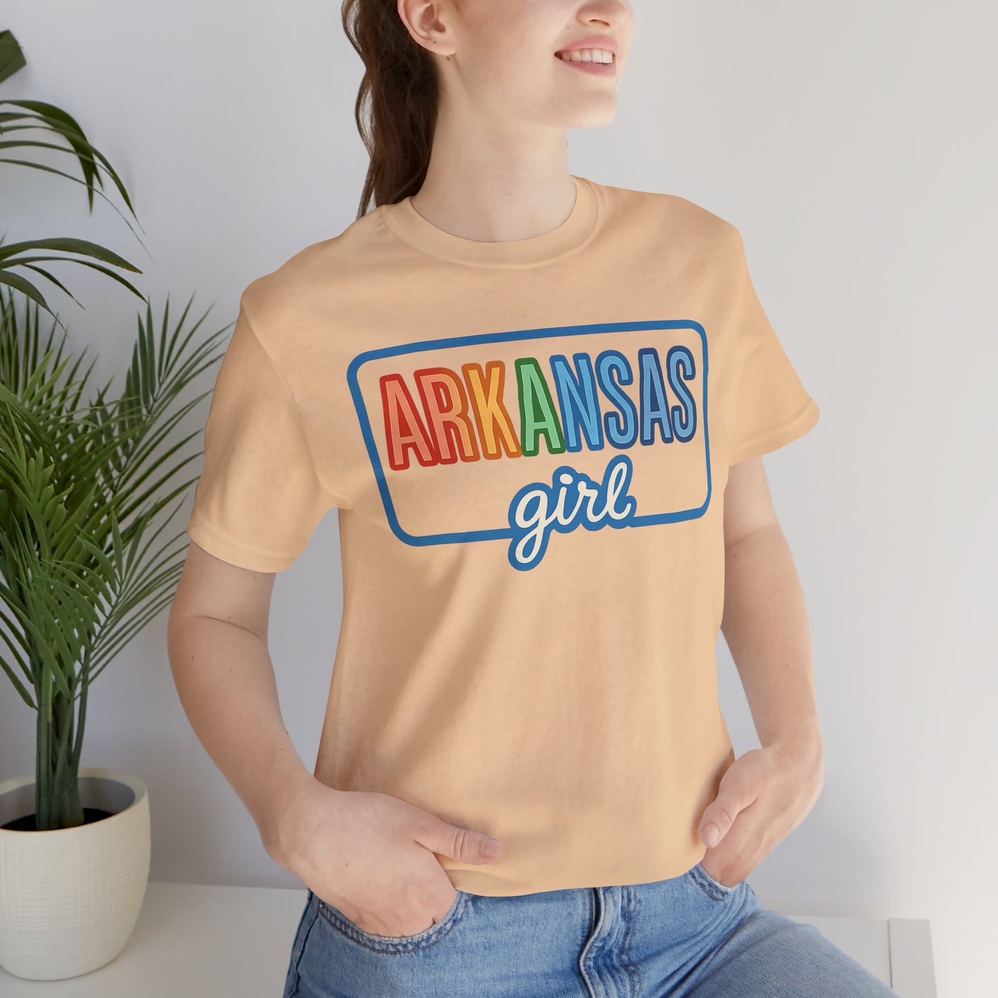 Arkansas Girl Heart Tee – Bella + Canvas 3001 | Soft Southern Graphic T-Shirt | Arkansas Girl Unisex Short Sleeve Tee, Cute Southern T-Shirt, Casual Wear, Gifts for Her, Arkansas Pride Shirt, Summer Style