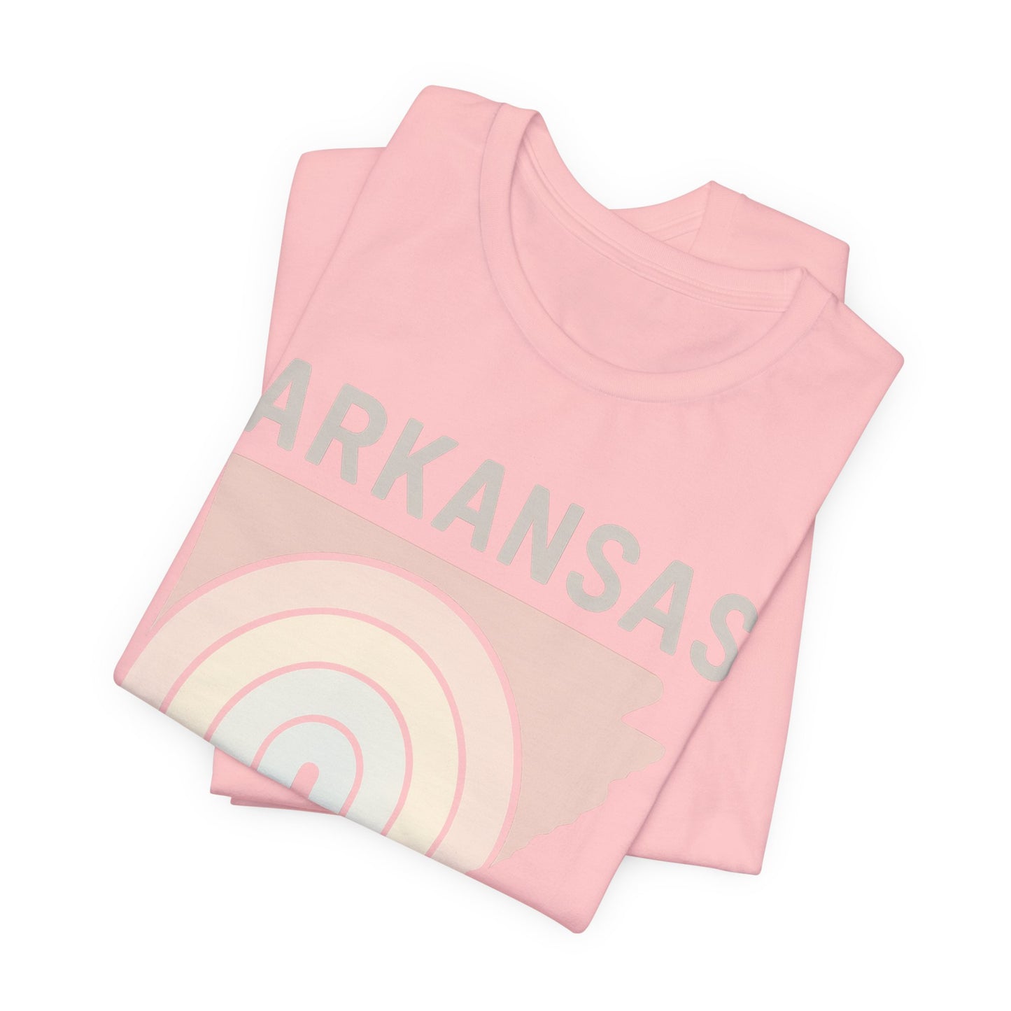 Pastel Arkansas Rainbow Tee- Bella + Canvas 3001 | Soft Southern Graphic T-Shirt | Arkansas Girl Unisex Short Sleeve Tee, Cute Southern T-Shirt, Casual Wear, Gifts for Her, Arkansas Pride Shirt, Summer Style