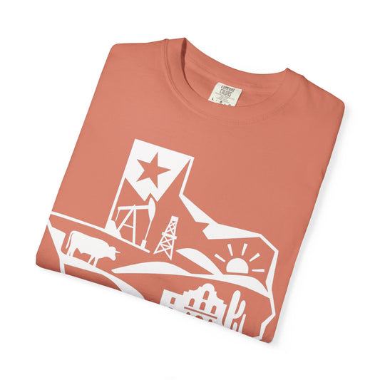 Texas Pride Outline Tee – Vintage State Icons Shirt for Southern Style| Comfort Colors Tee| Rooted South Threads