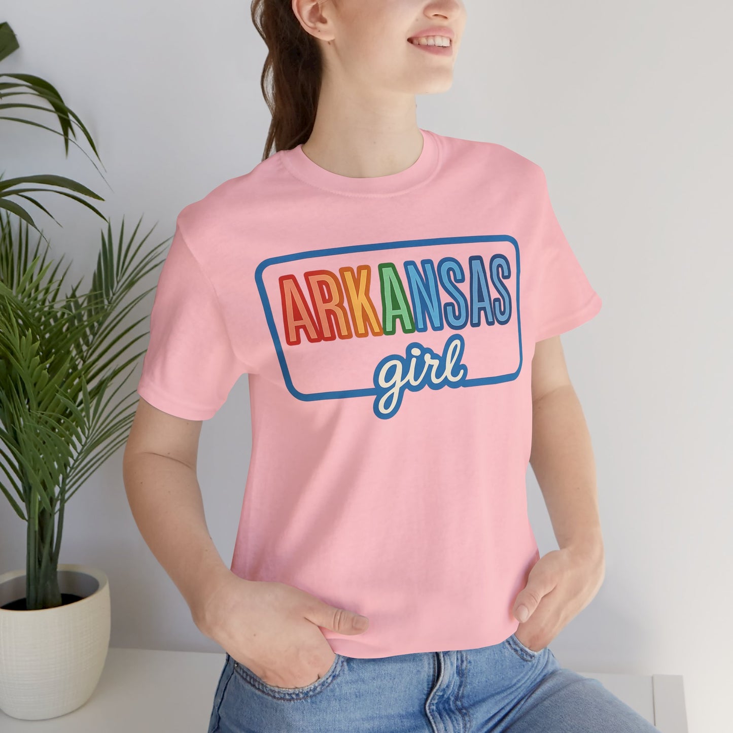 Arkansas Girl Heart Tee – Bella + Canvas 3001 | Soft Southern Graphic T-Shirt | Arkansas Girl Unisex Short Sleeve Tee, Cute Southern T-Shirt, Casual Wear, Gifts for Her, Arkansas Pride Shirt, Summer Style