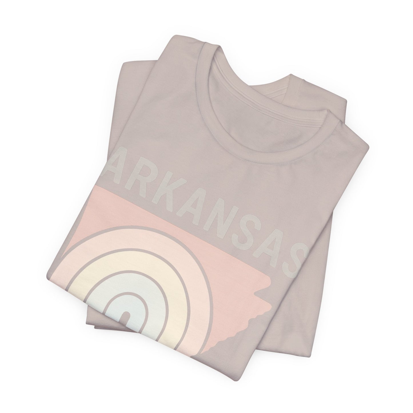 Pastel Arkansas Rainbow Tee- Bella + Canvas 3001 | Soft Southern Graphic T-Shirt | Arkansas Girl Unisex Short Sleeve Tee, Cute Southern T-Shirt, Casual Wear, Gifts for Her, Arkansas Pride Shirt, Summer Style