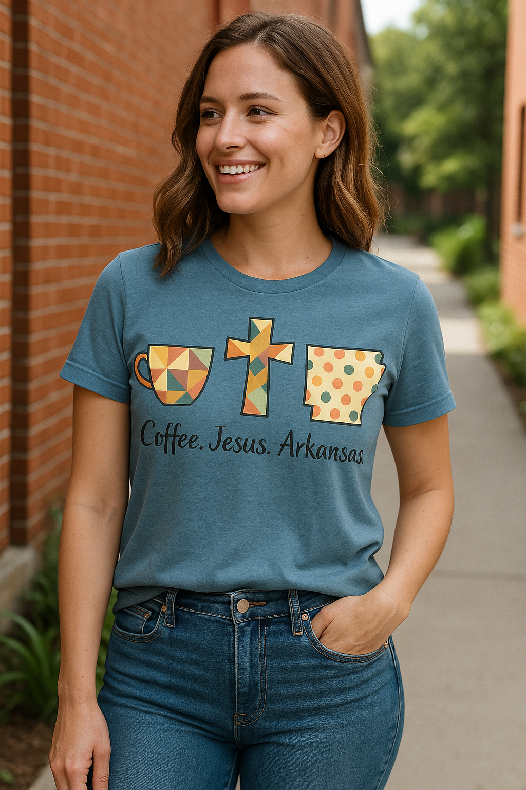 Coffee. Jesus. Arkansas. Southern Faith T-Shirt | Bella Canvas | Rooted South Threads