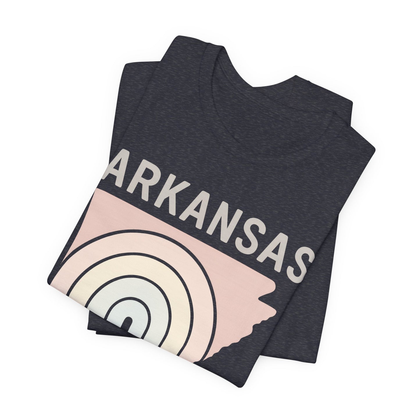 Pastel Arkansas Rainbow Tee- Bella + Canvas 3001 | Soft Southern Graphic T-Shirt | Arkansas Girl Unisex Short Sleeve Tee, Cute Southern T-Shirt, Casual Wear, Gifts for Her, Arkansas Pride Shirt, Summer Style