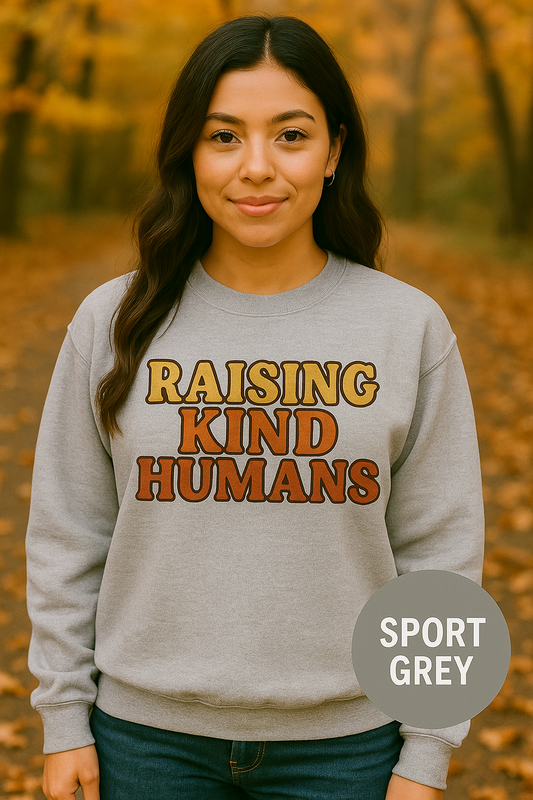 Raising Kind Humans Sweatshirt | Retro Mom Crewneck | Comfort Colors Style Earthy Fall Pullover | Mom Life Sweater