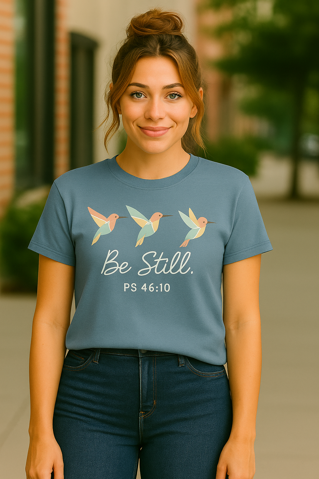 Be Still Hummingbird T-Shirt – Psalm 46:10 Christian Tee with Minimalist Faith Design
