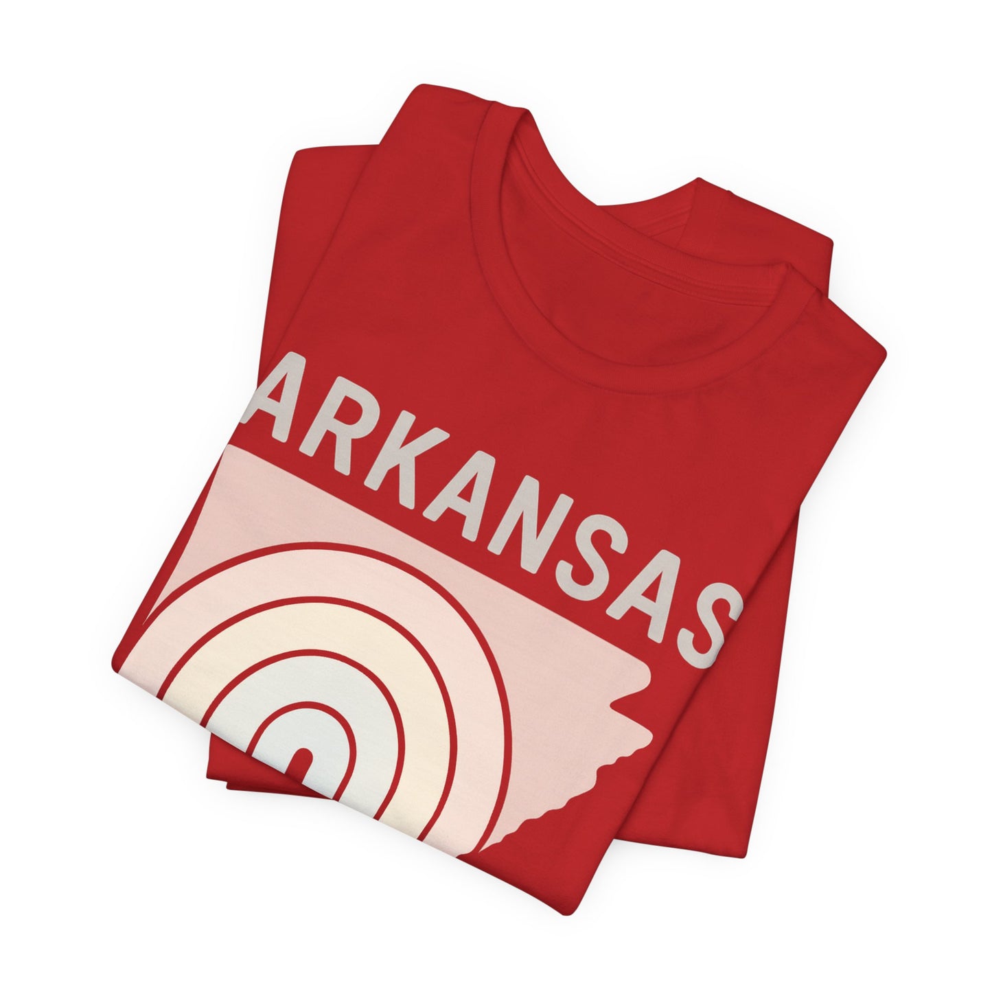 Pastel Arkansas Rainbow Tee- Bella + Canvas 3001 | Soft Southern Graphic T-Shirt | Arkansas Girl Unisex Short Sleeve Tee, Cute Southern T-Shirt, Casual Wear, Gifts for Her, Arkansas Pride Shirt, Summer Style