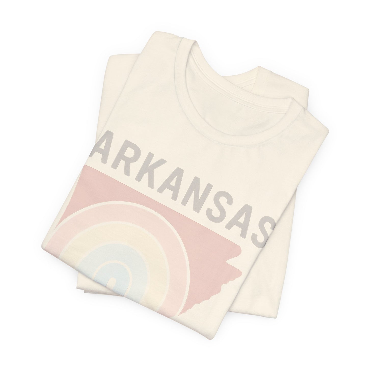 Pastel Arkansas Rainbow Tee- Bella + Canvas 3001 | Soft Southern Graphic T-Shirt | Arkansas Girl Unisex Short Sleeve Tee, Cute Southern T-Shirt, Casual Wear, Gifts for Her, Arkansas Pride Shirt, Summer Style