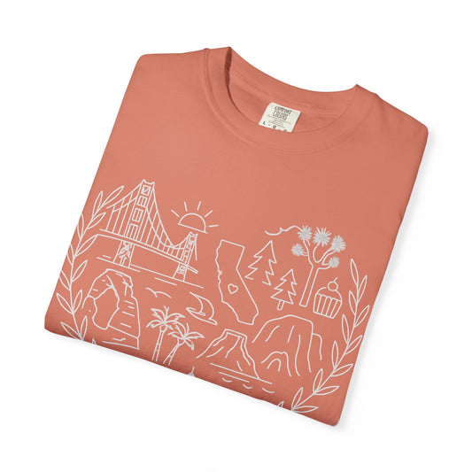 California Landmarks Heart T-Shirt | Joshua Tree, Yosemite & Golden Gate Comfort Colors Tee