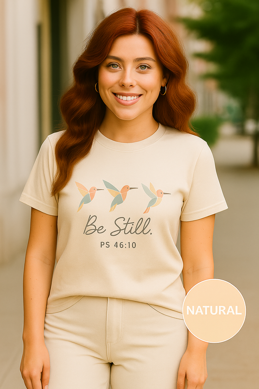 Be Still Hummingbird T-Shirt – Psalm 46:10 Christian Tee with Minimalist Faith Design