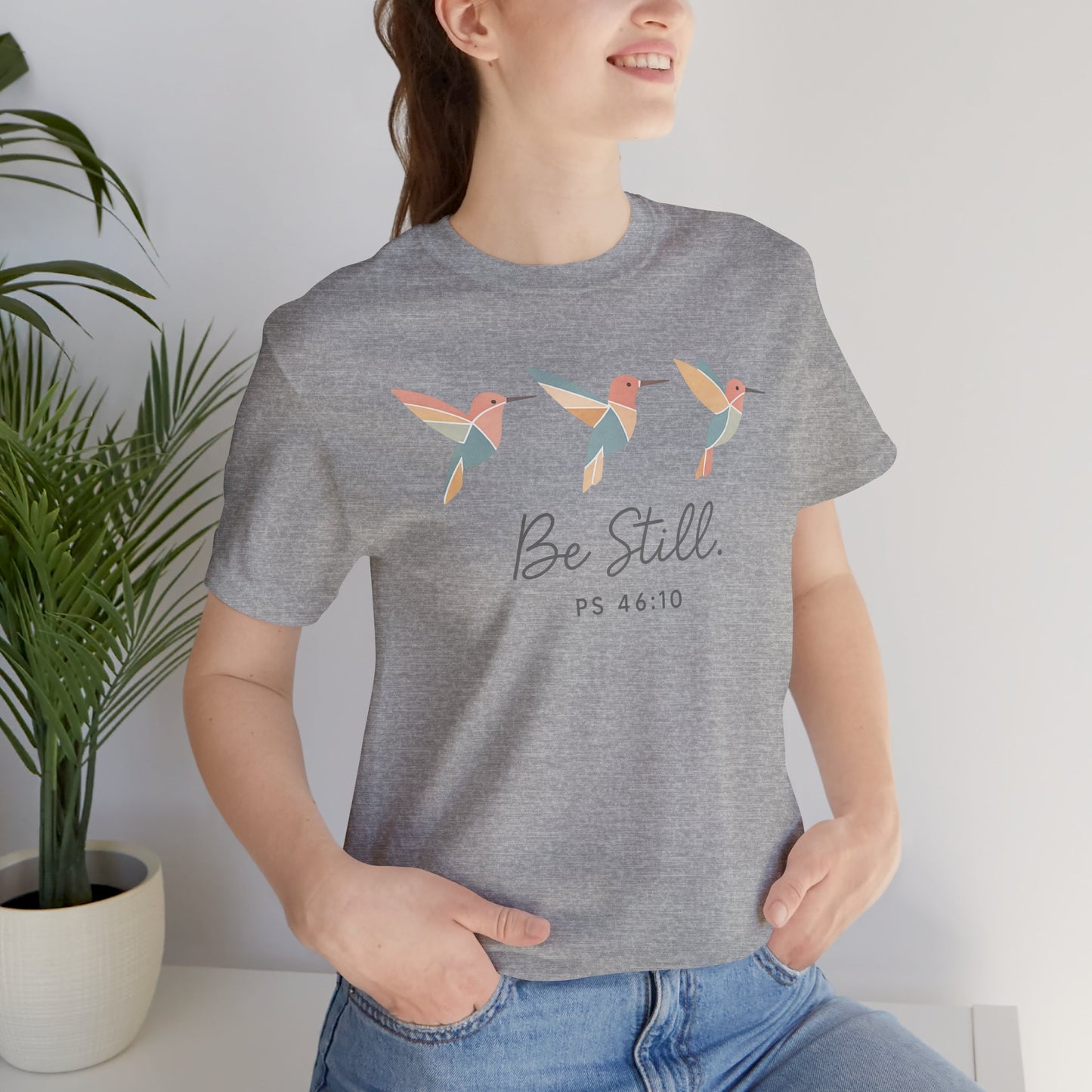 Be Still Hummingbird T-Shirt – Psalm 46:10 Christian Tee with Minimalist Faith Design