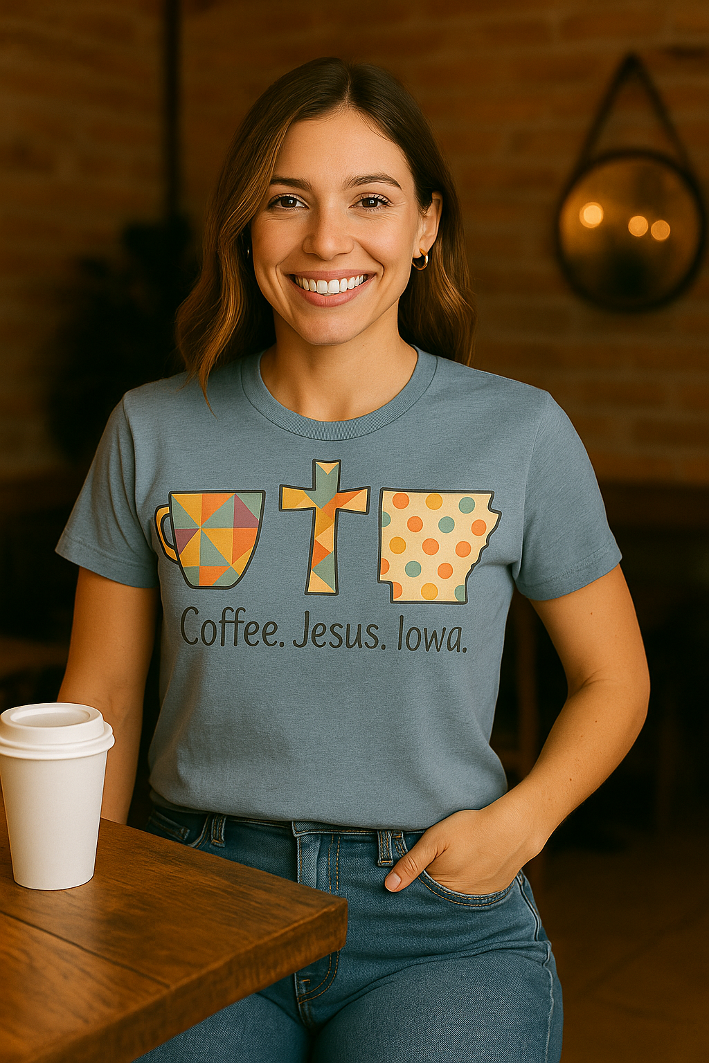 Coffee. Jesus. Iowa. Southern Faith T-Shirt | Bella Canvas | Rooted South Threads