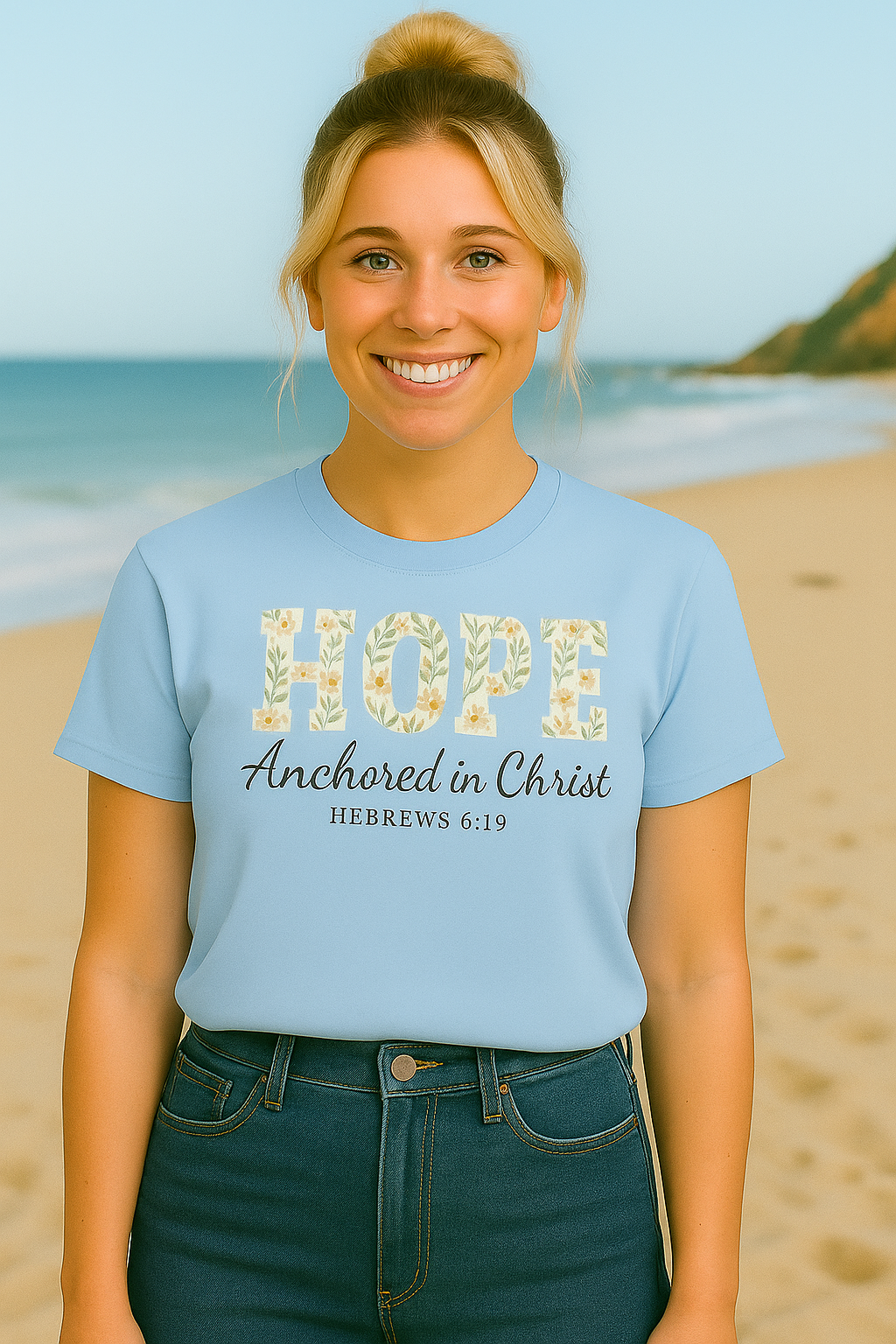 HOPE Christian T-Shirt | Anchored in Christ Hebrews 6:19 Floral Tee