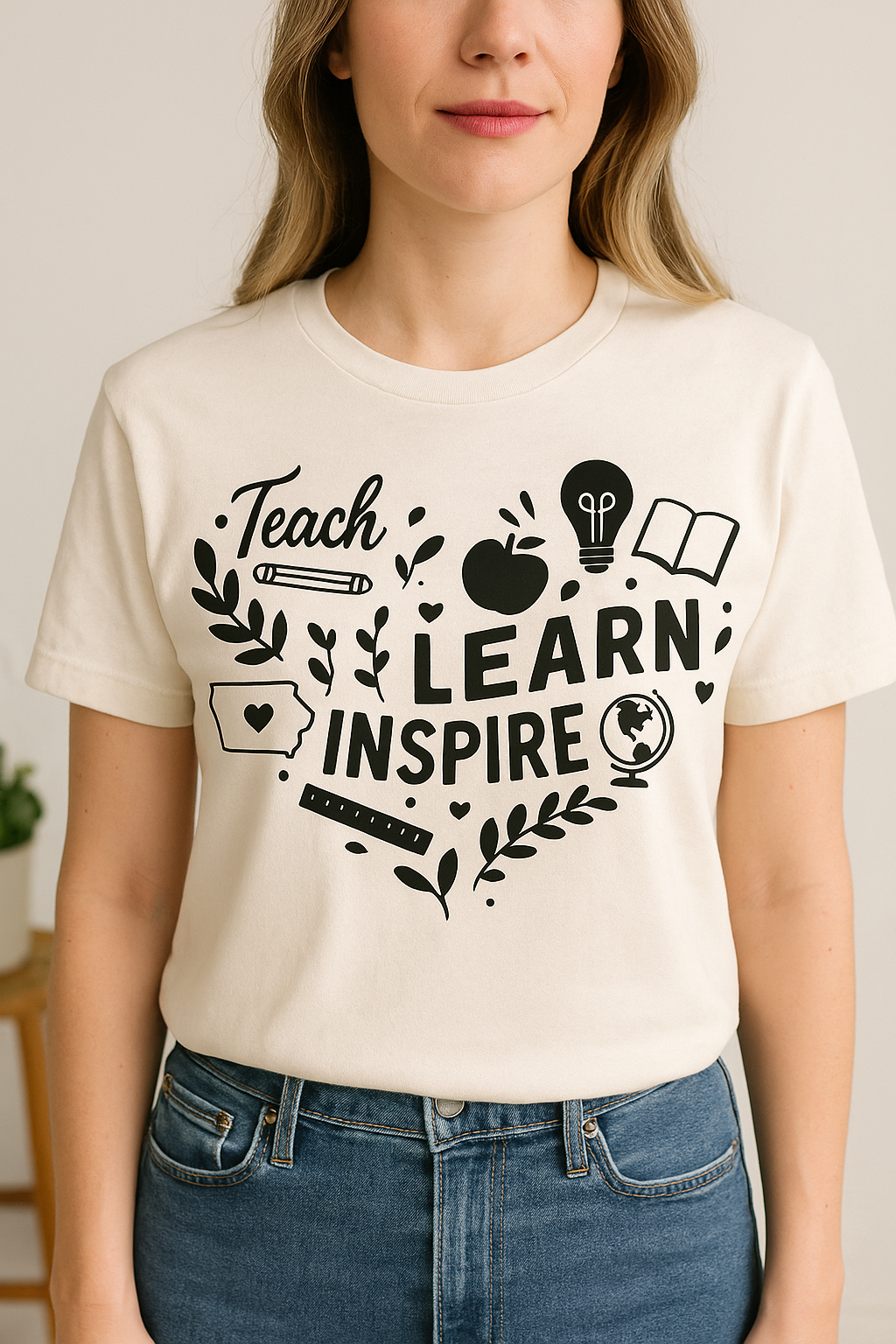 Teach. Learn. Inspire. Iowa Teacher Shirt - Comfort Colors Graphic T-Shirt