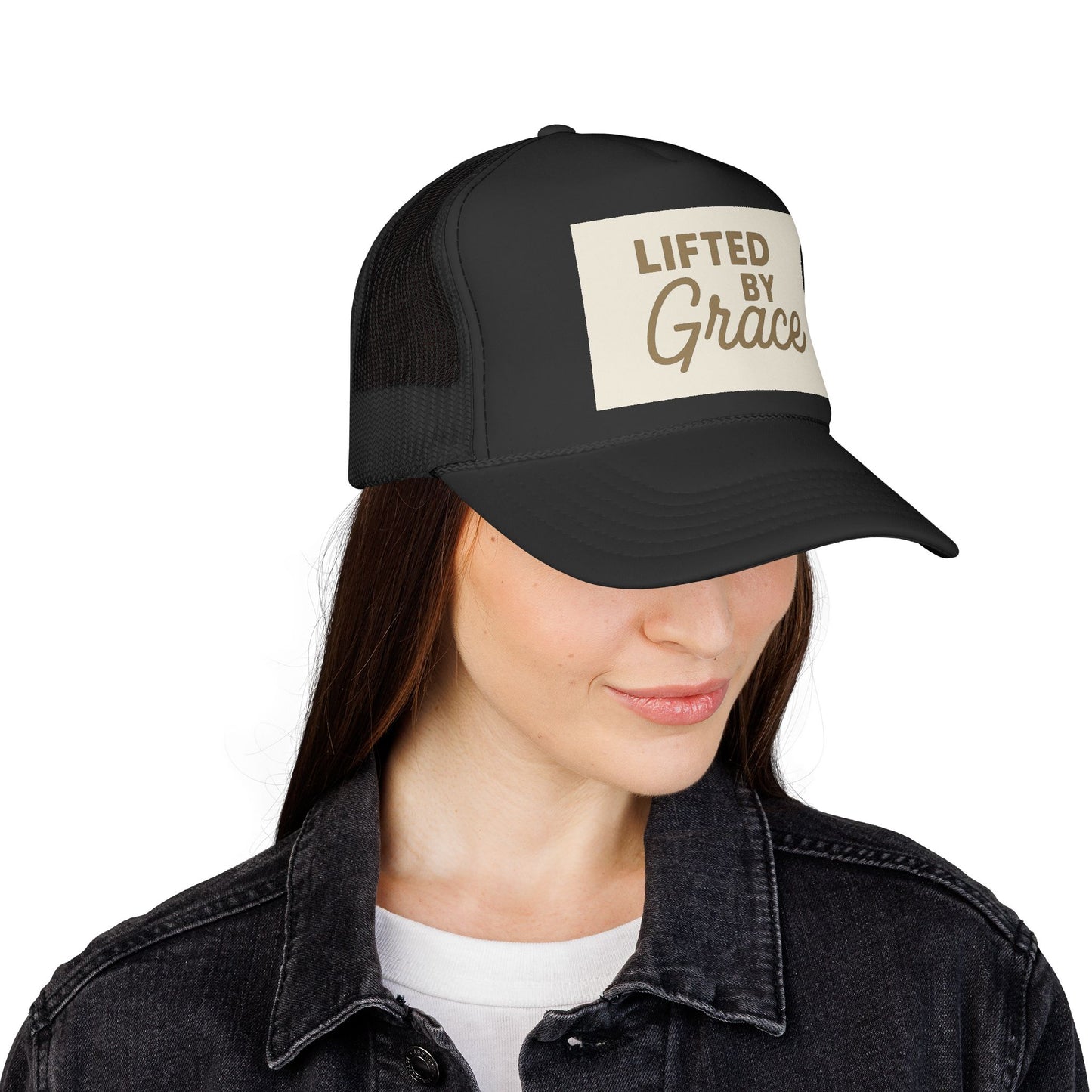 Lifted By Grace Christian Trucker Hat | Inspirational Embroidered Faith Cap | Rooted South Threads