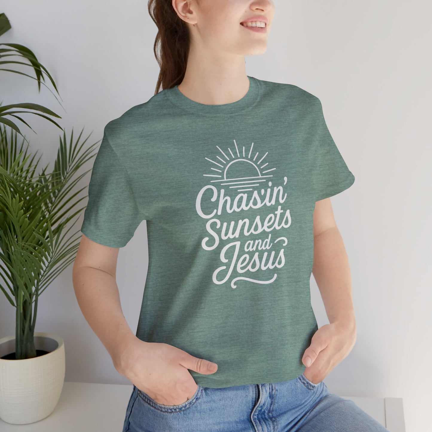 Chasin’ Sunsets and Jesus T-Shirt – Christian Sunset Graphic Tee