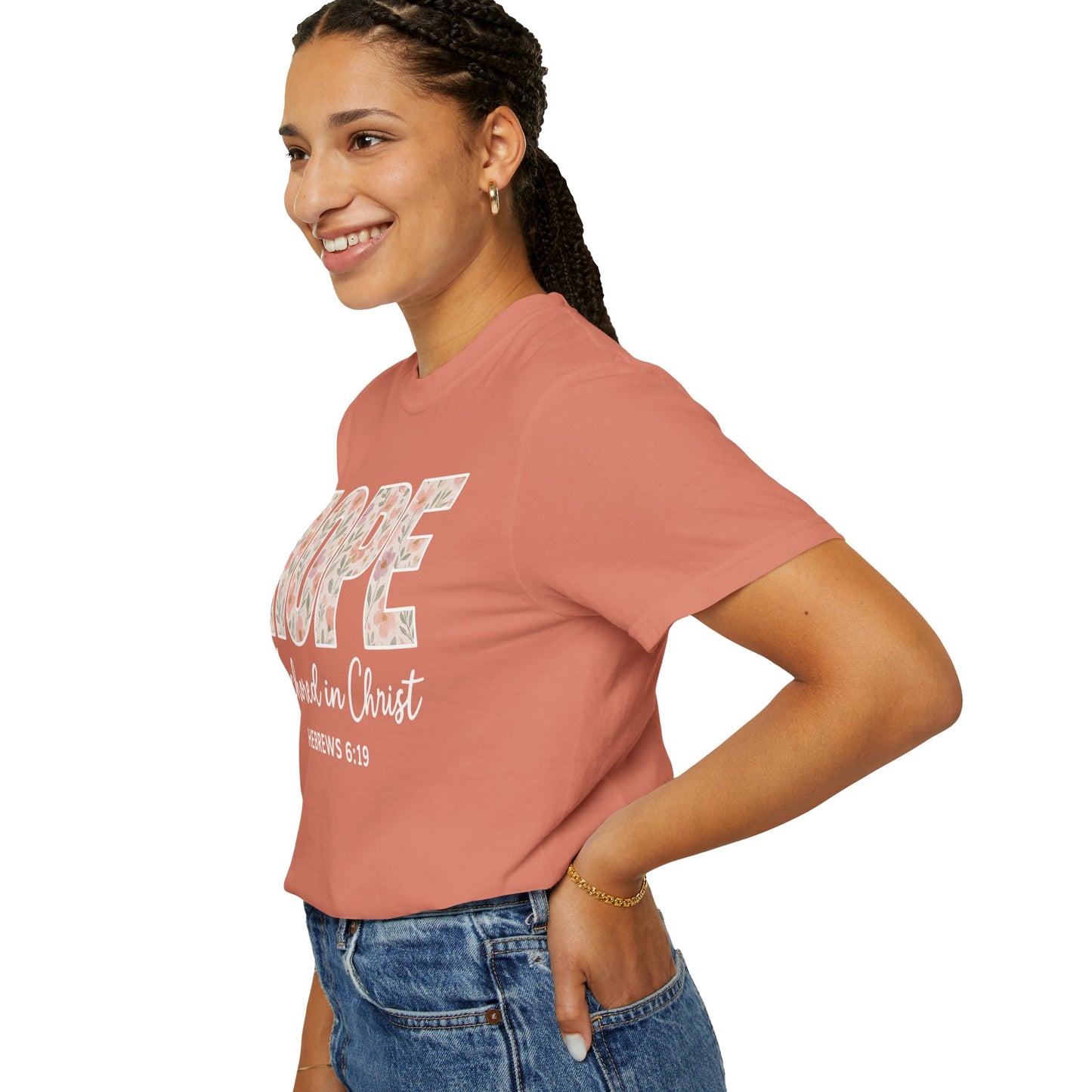 HOPE Christian T-Shirt | Anchored in Christ Hebrews 6:19 Floral Tee