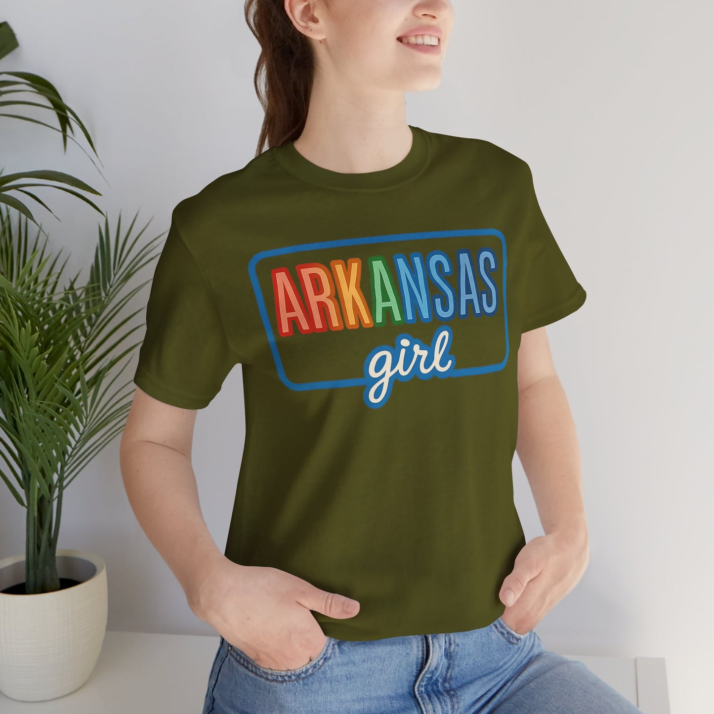 Arkansas Girl Heart Tee – Bella + Canvas 3001 | Soft Southern Graphic T-Shirt | Arkansas Girl Unisex Short Sleeve Tee, Cute Southern T-Shirt, Casual Wear, Gifts for Her, Arkansas Pride Shirt, Summer Style