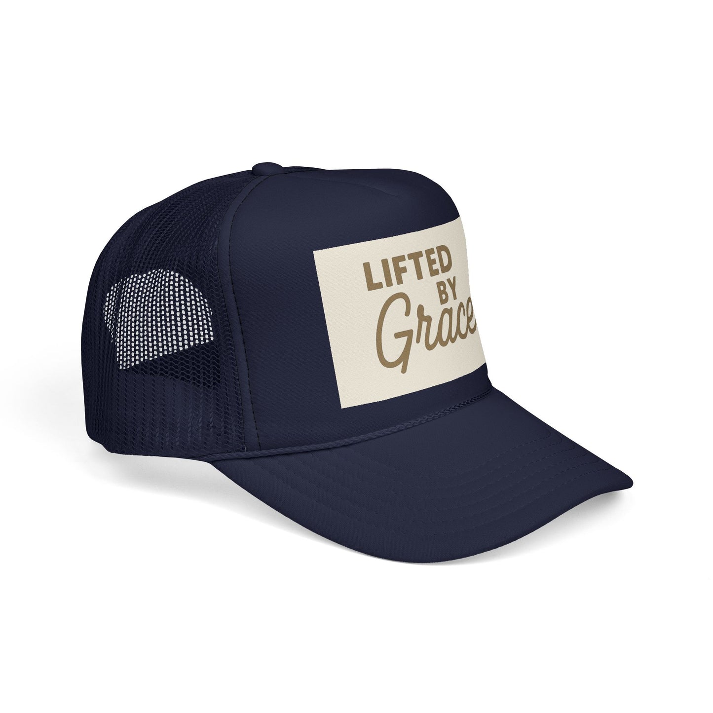 Lifted By Grace Christian Trucker Hat | Inspirational Embroidered Faith Cap | Rooted South Threads