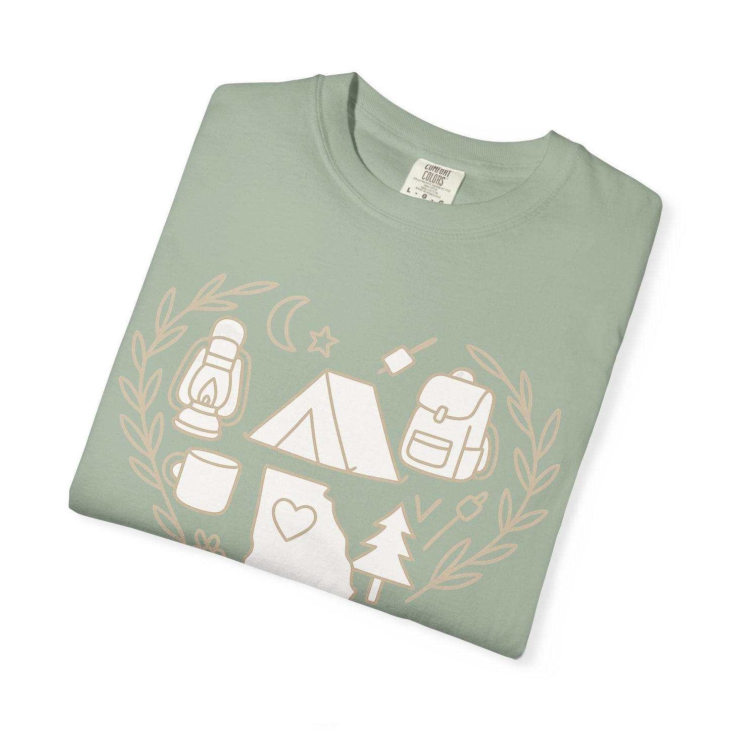 Georgia Camping Heart T-Shirt | Outdoor Adventure State Outline Graphic Tee for Campers & Hikers