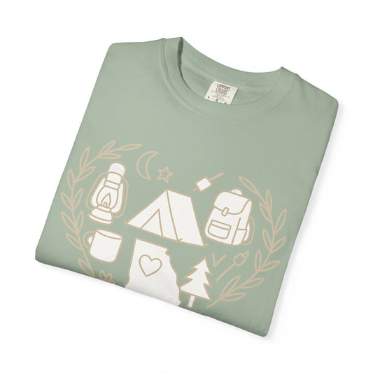Georgia Camping Heart T-Shirt | Outdoor Adventure State Outline Graphic Tee for Campers & Hikers