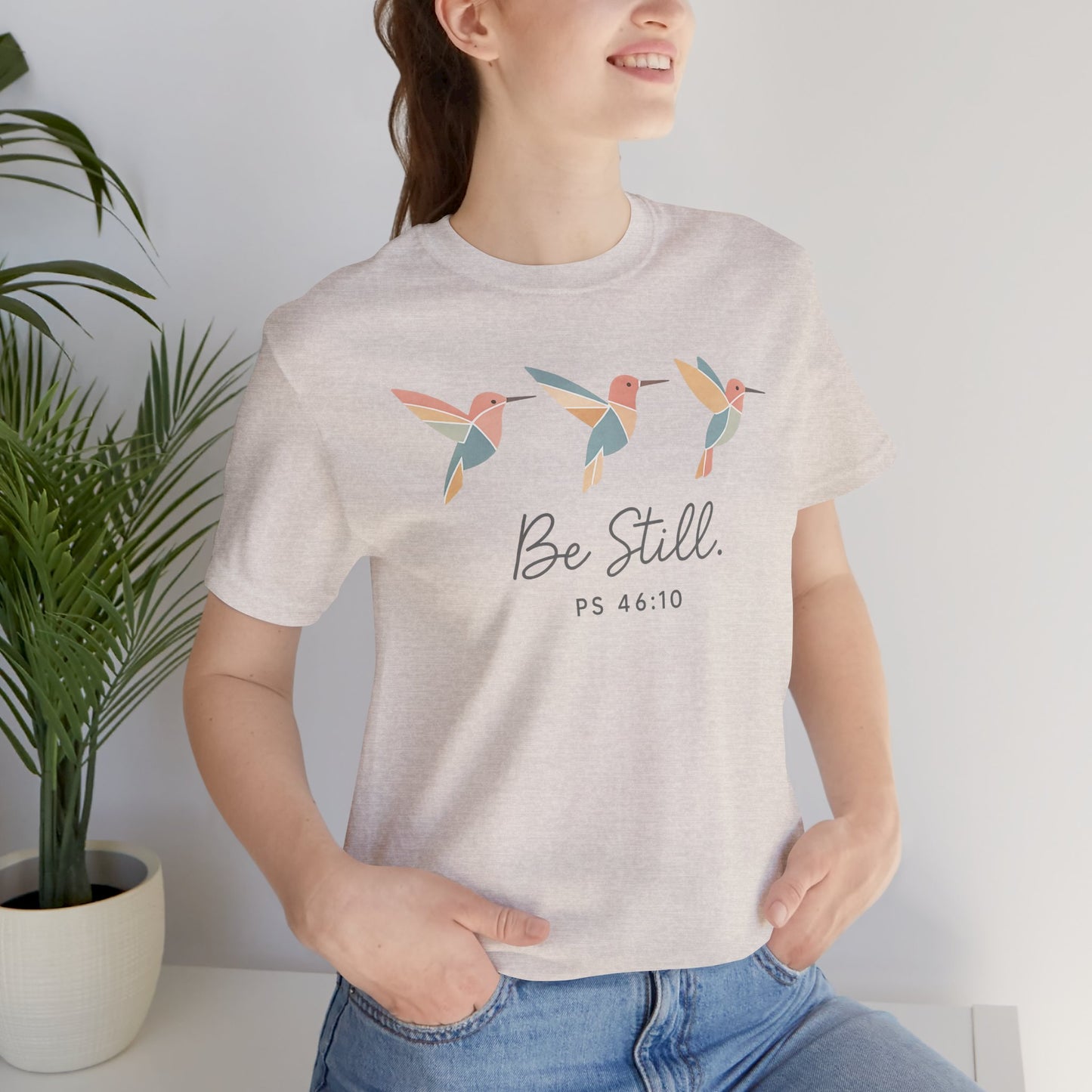 Be Still Hummingbird T-Shirt – Psalm 46:10 Christian Tee with Minimalist Faith Design