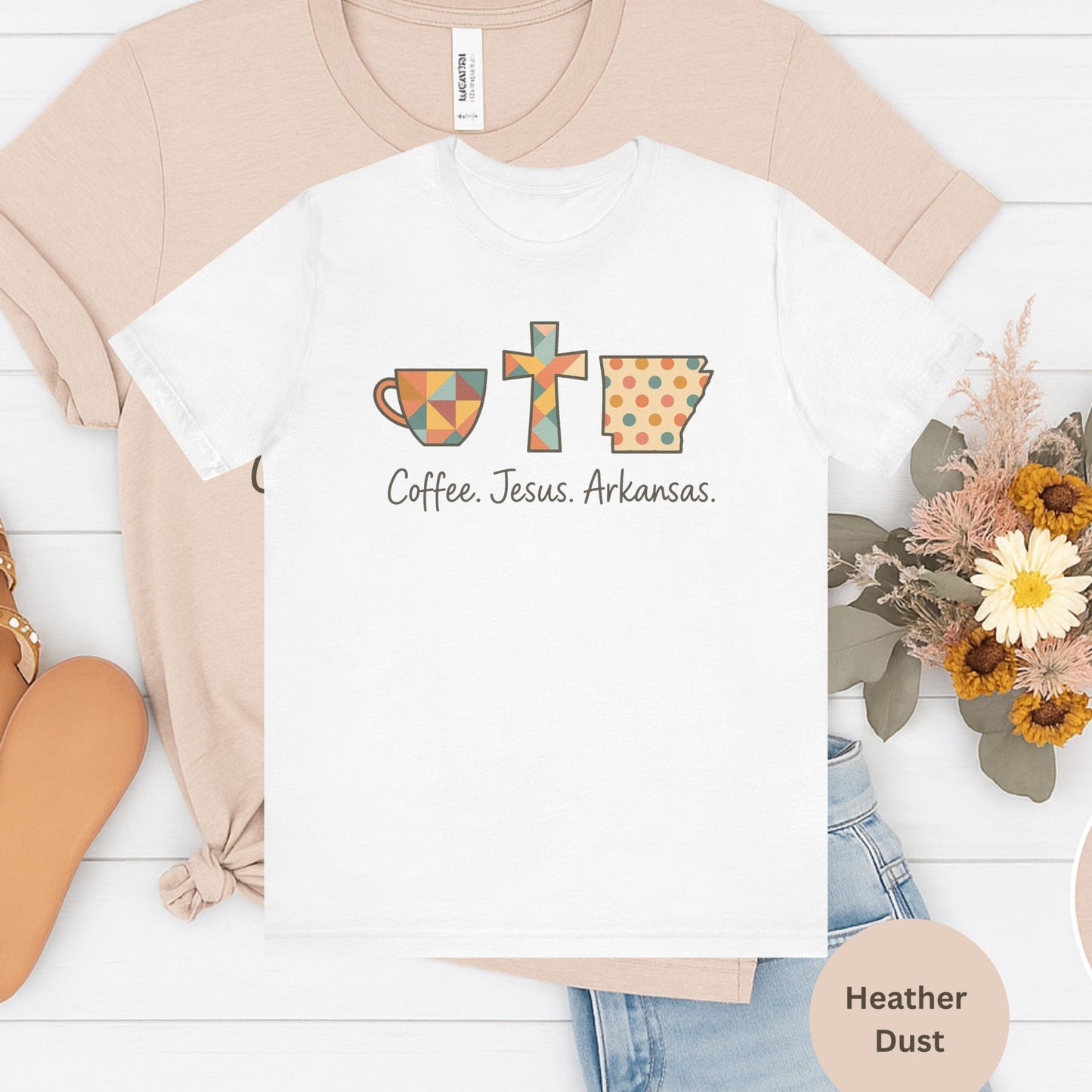 Coffee. Jesus. Arkansas. Southern Faith T-Shirt | Bella Canvas | Rooted South Threads