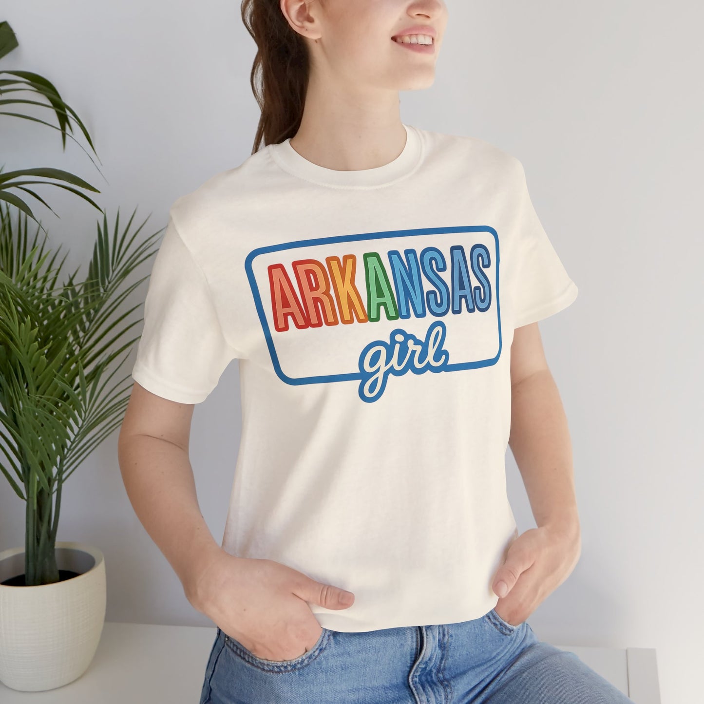 Arkansas Girl Heart Tee – Bella + Canvas 3001 | Soft Southern Graphic T-Shirt | Arkansas Girl Unisex Short Sleeve Tee, Cute Southern T-Shirt, Casual Wear, Gifts for Her, Arkansas Pride Shirt, Summer Style