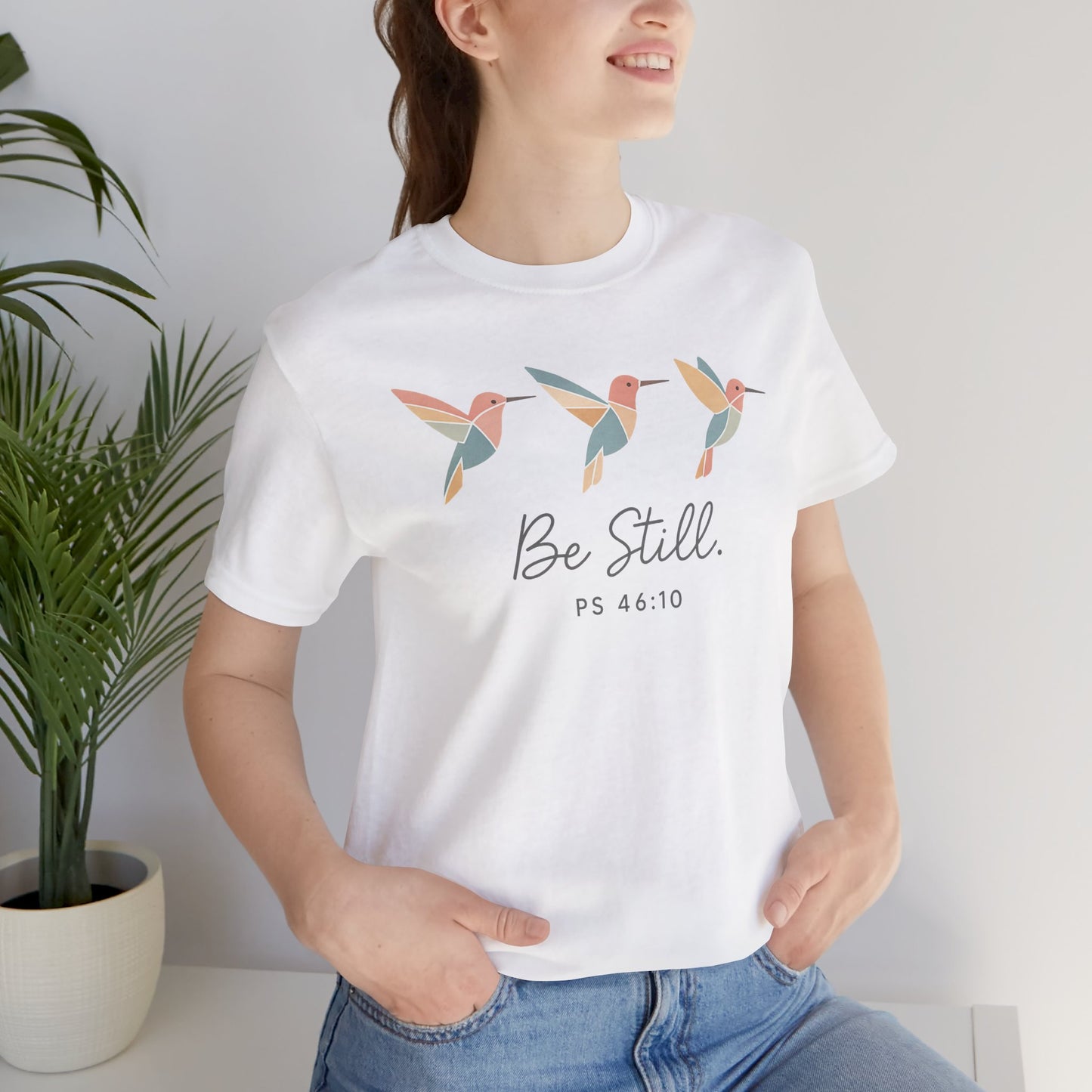 Be Still Hummingbird T-Shirt – Psalm 46:10 Christian Tee with Minimalist Faith Design