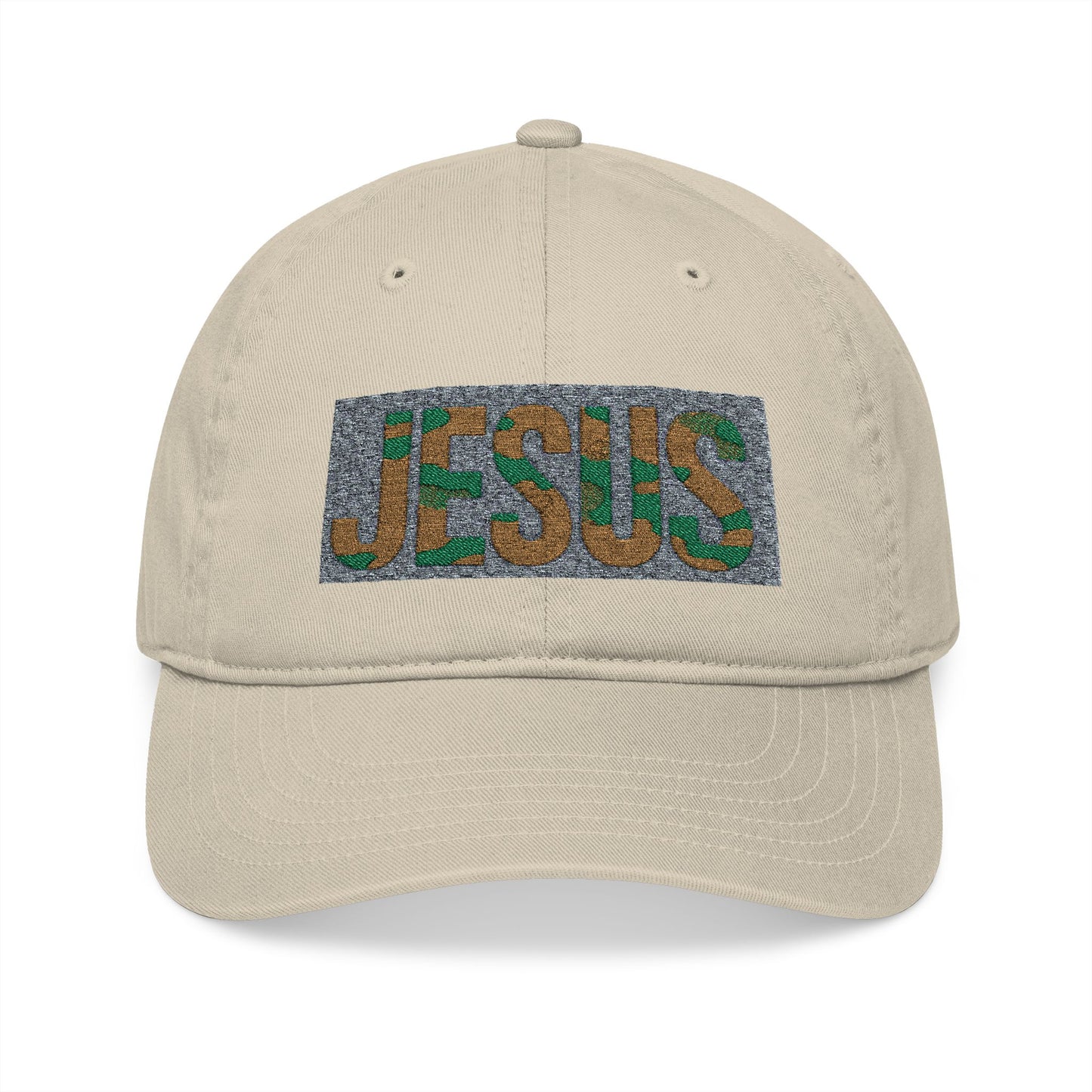 Organic JESUS Embroidered Baseball Cap – Camo Faith Hat | Christian Apparel for Men & Women