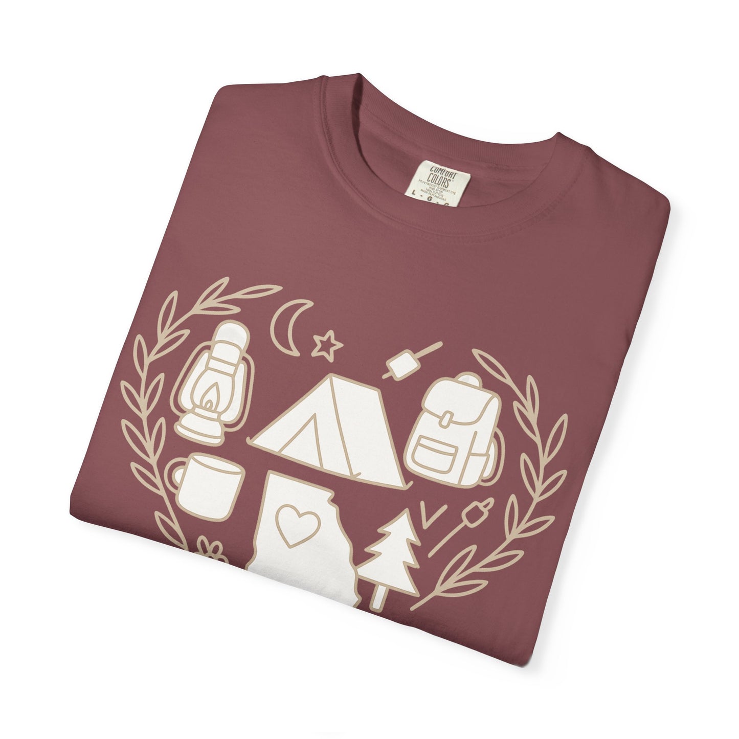 Georgia Camping Heart T-Shirt | Outdoor Adventure State Outline Graphic Tee for Campers & Hikers