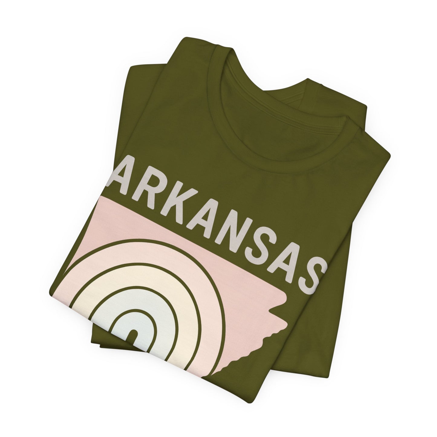 Pastel Arkansas Rainbow Tee- Bella + Canvas 3001 | Soft Southern Graphic T-Shirt | Arkansas Girl Unisex Short Sleeve Tee, Cute Southern T-Shirt, Casual Wear, Gifts for Her, Arkansas Pride Shirt, Summer Style