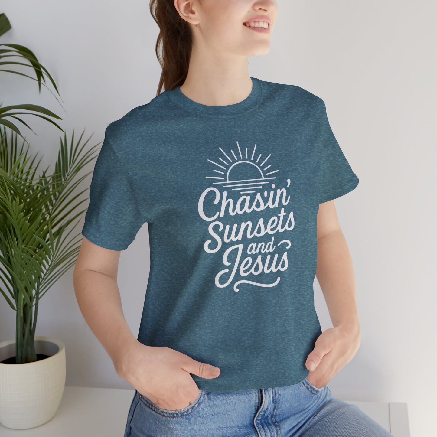 Chasin’ Sunsets and Jesus T-Shirt – Christian Sunset Graphic Tee