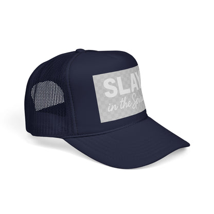 SLAY in the Spirit Christian Hat – Faith Over Fear Trucker Cap for Women | Spiritual Warfare Fashion