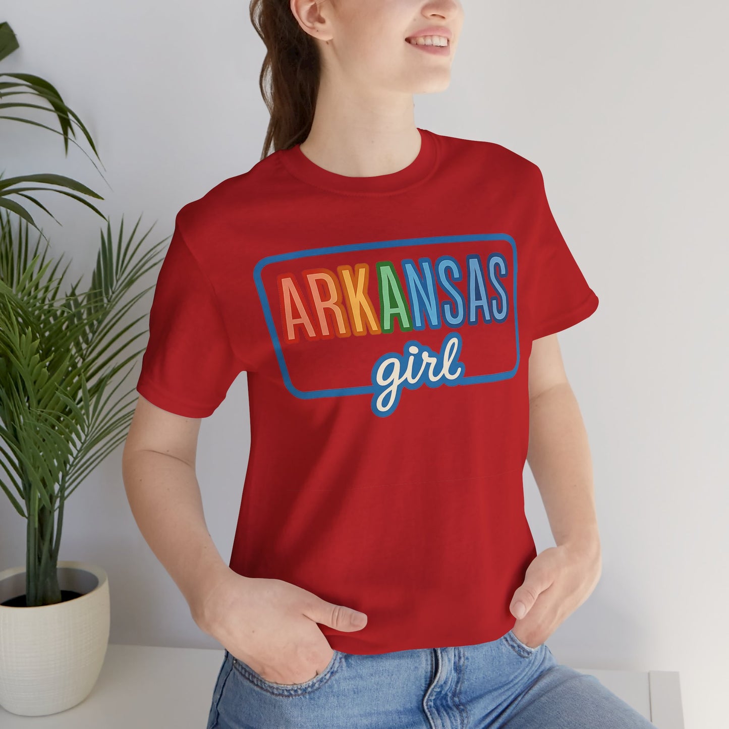 Arkansas Girl Heart Tee – Bella + Canvas 3001 | Soft Southern Graphic T-Shirt | Arkansas Girl Unisex Short Sleeve Tee, Cute Southern T-Shirt, Casual Wear, Gifts for Her, Arkansas Pride Shirt, Summer Style