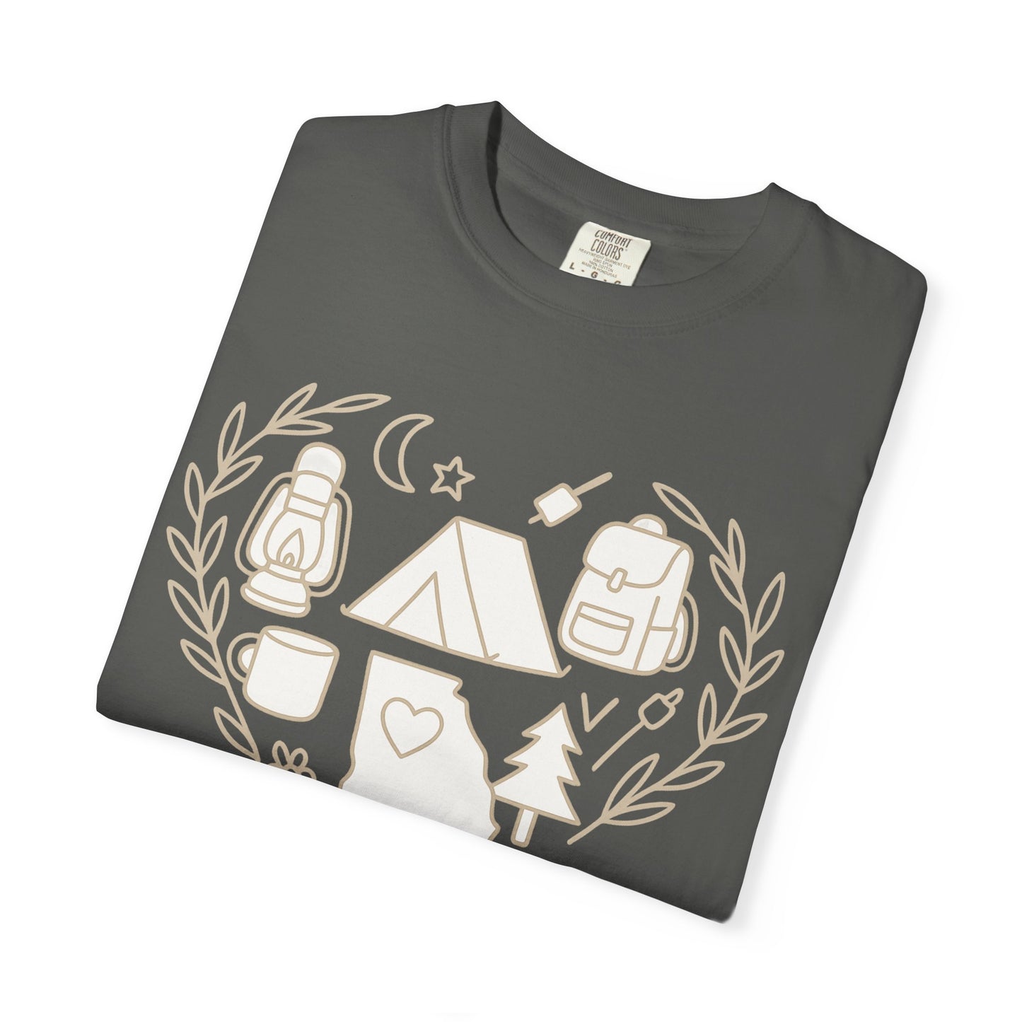 Georgia Camping Heart T-Shirt | Outdoor Adventure State Outline Graphic Tee for Campers & Hikers