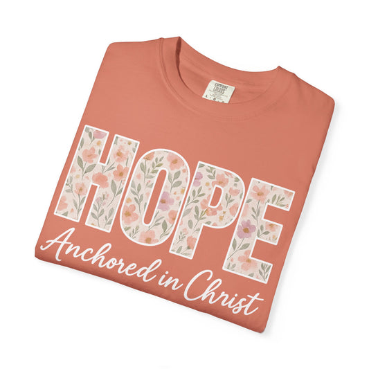 HOPE Christian T-Shirt | Anchored in Christ Hebrews 6:19 Floral Tee