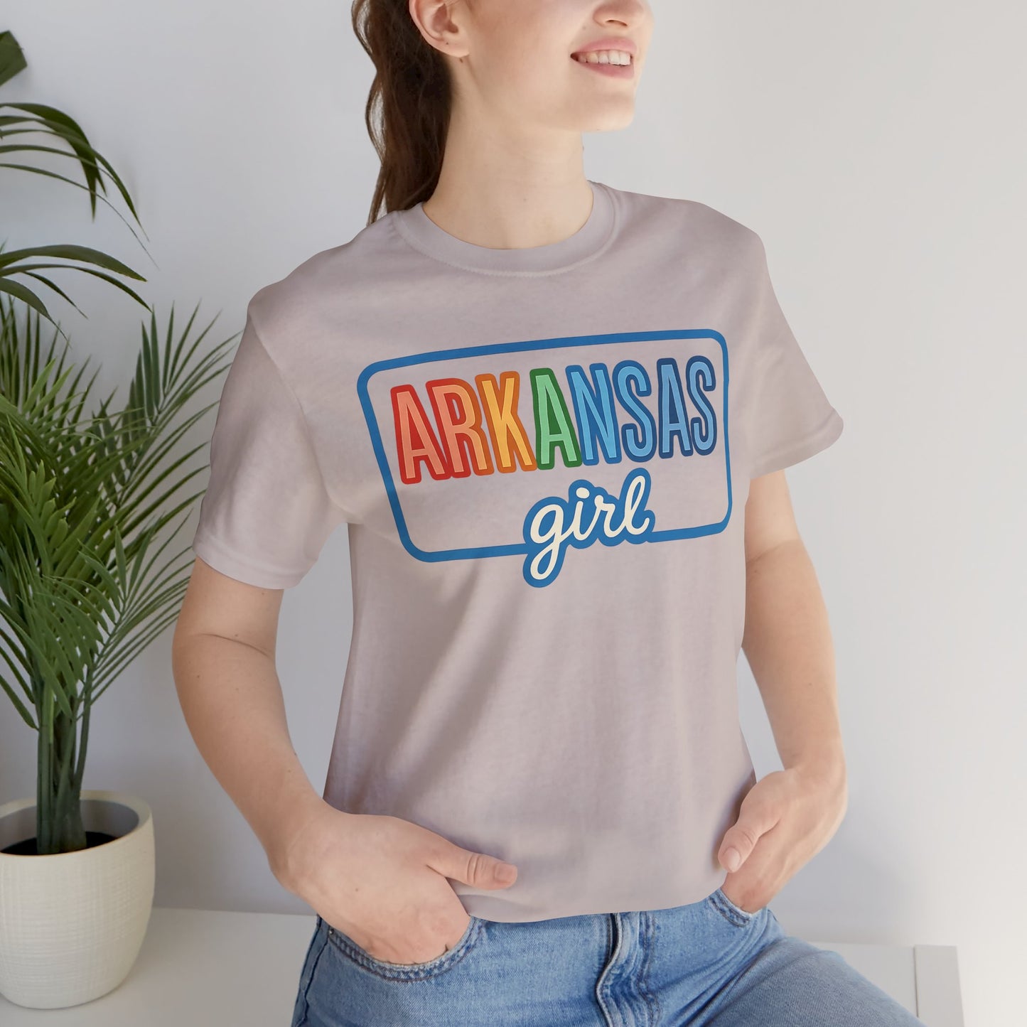 Arkansas Girl Heart Tee – Bella + Canvas 3001 | Soft Southern Graphic T-Shirt | Arkansas Girl Unisex Short Sleeve Tee, Cute Southern T-Shirt, Casual Wear, Gifts for Her, Arkansas Pride Shirt, Summer Style