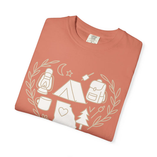 Georgia Camping Heart T-Shirt | Outdoor Adventure State Outline Graphic Tee for Campers & Hikers