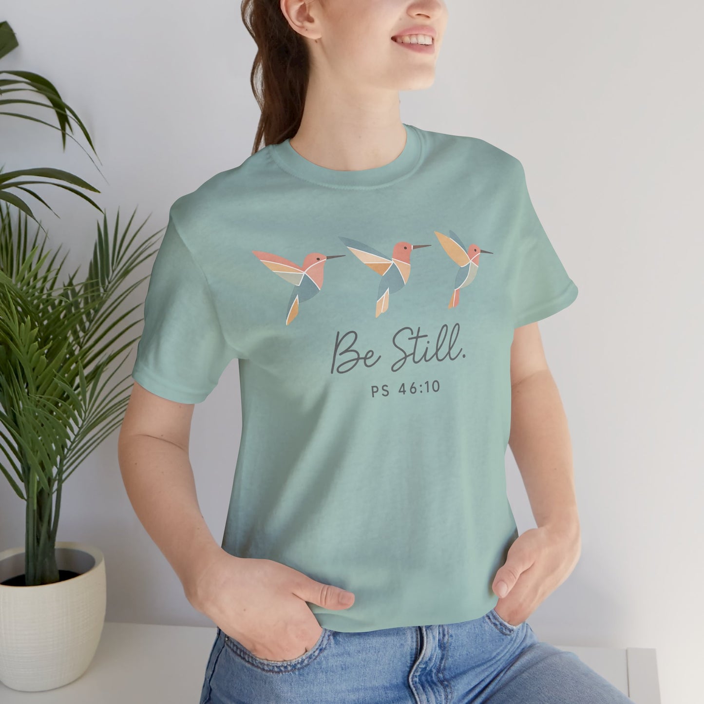 Be Still Hummingbird T-Shirt – Psalm 46:10 Christian Tee with Minimalist Faith Design