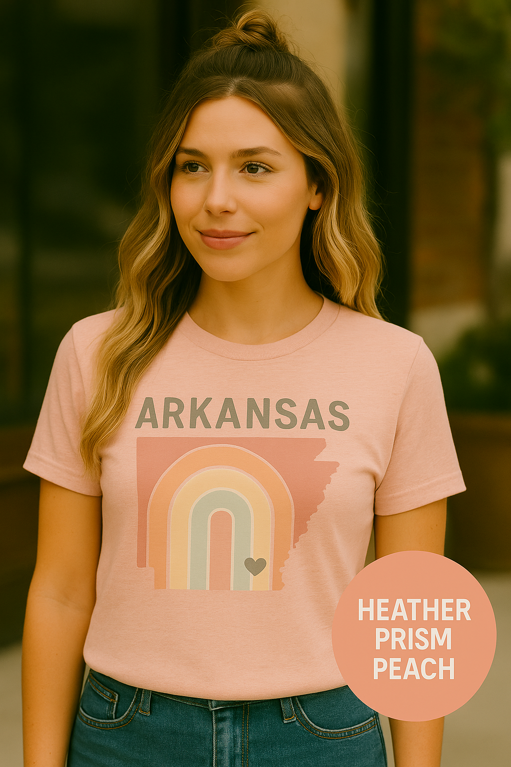 Pastel Arkansas Rainbow Tee- Bella + Canvas 3001 | Soft Southern Graphic T-Shirt | Arkansas Girl Shirt