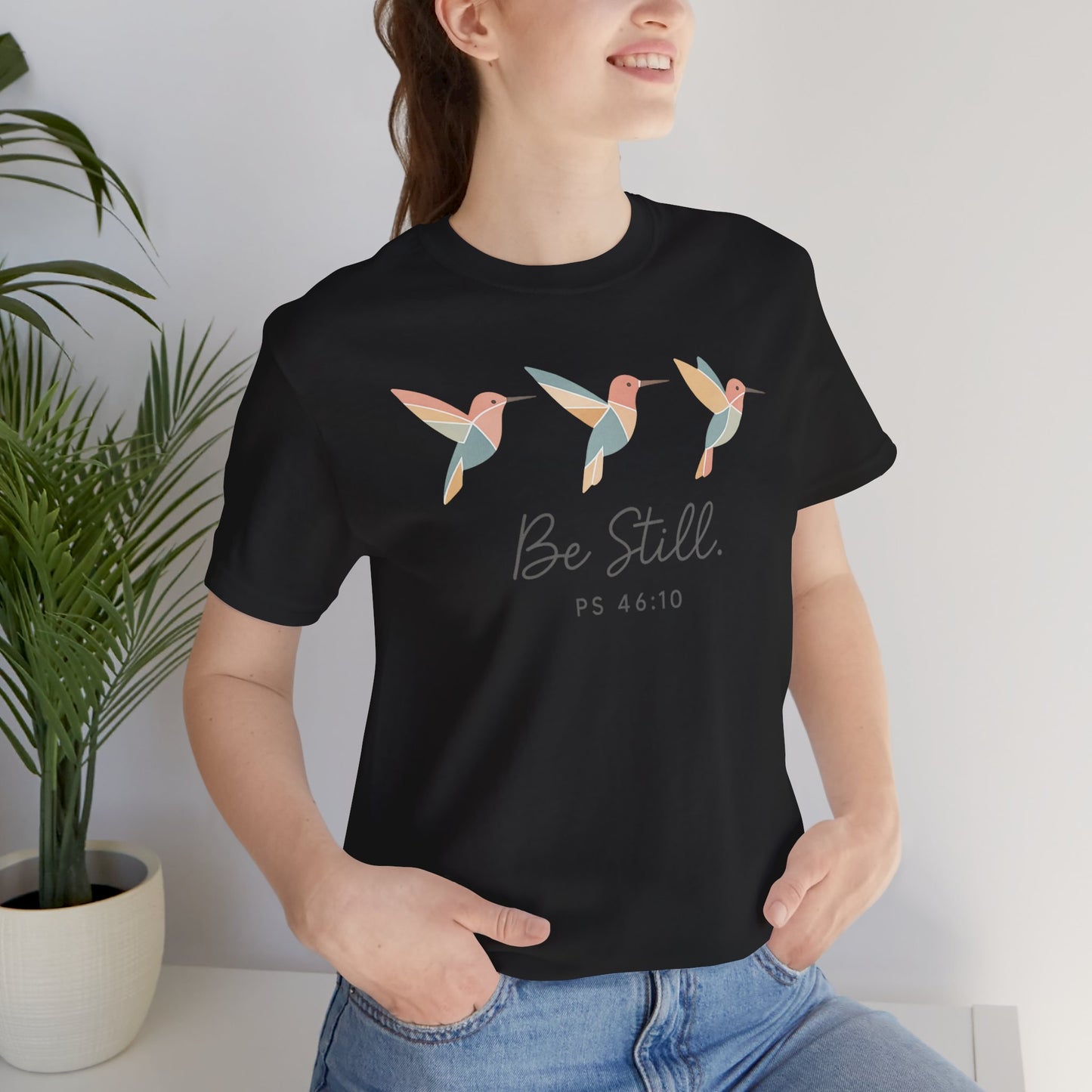 Be Still Hummingbird T-Shirt – Psalm 46:10 Christian Tee with Minimalist Faith Design