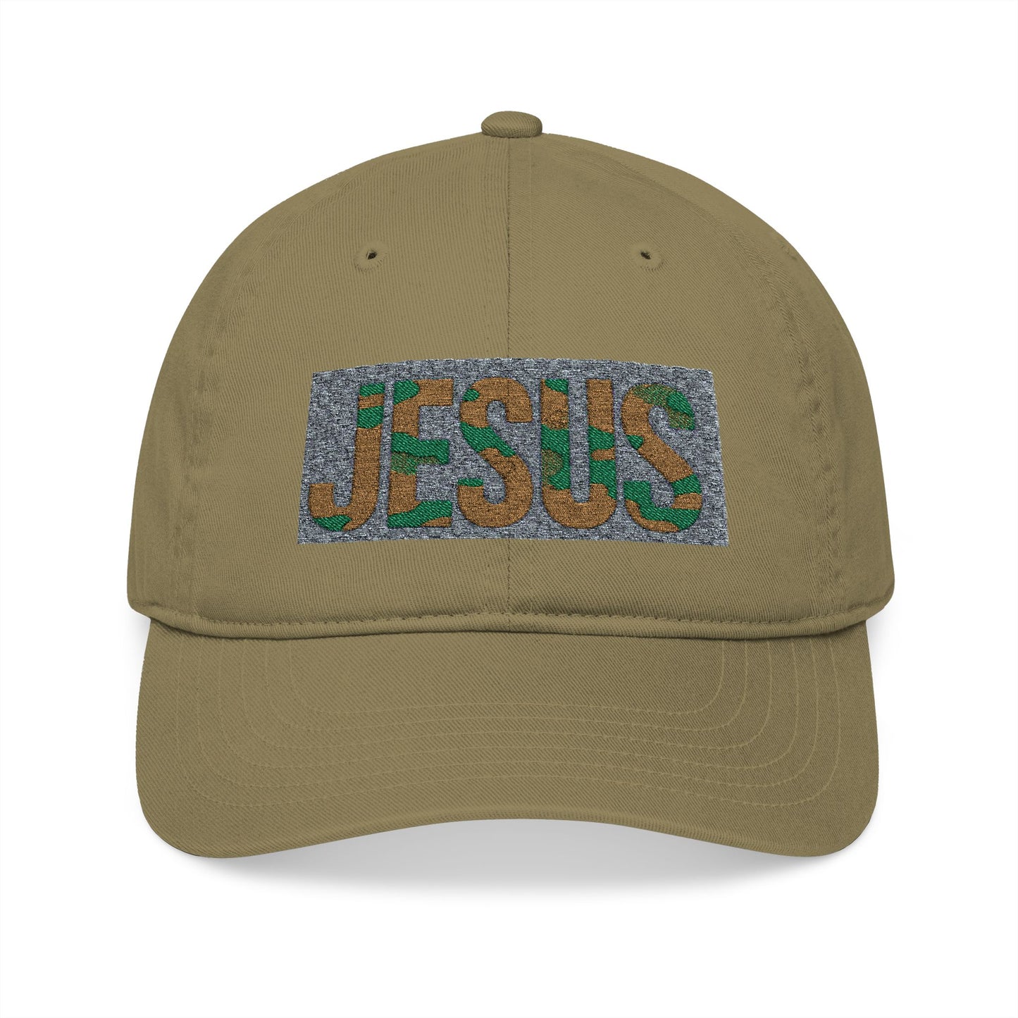 Organic JESUS Embroidered Baseball Cap – Camo Faith Hat | Christian Apparel for Men & Women