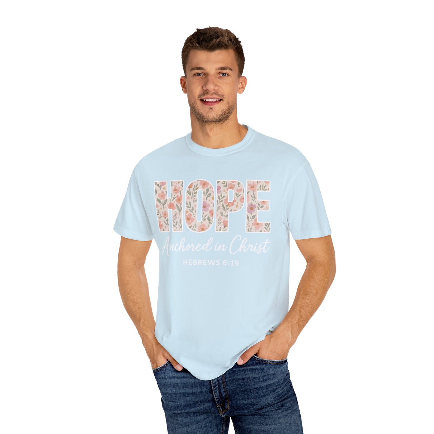 HOPE Christian T-Shirt | Anchored in Christ Hebrews 6:19 Floral Tee