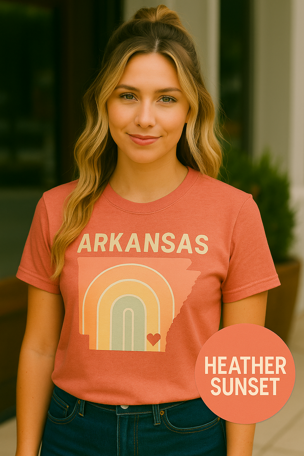 Pastel Arkansas Rainbow Tee- Bella + Canvas 3001 | Soft Southern Graphic T-Shirt | Arkansas Girl Shirt