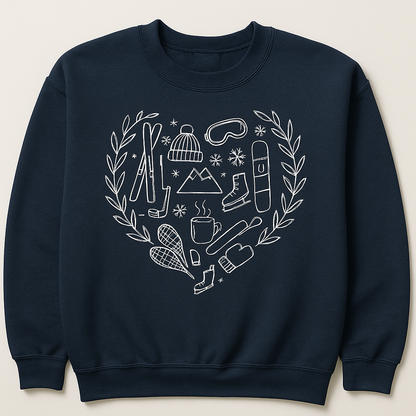 Winter Guidance Sweatshirt – Cozy Winter Icons Crewneck | Gildan 18000 | Ski, Snow, Cabin, Coffee Lover Sweatshirt | Cold Weather Comfort Gift