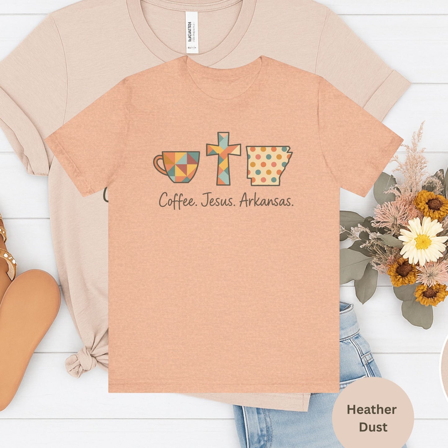 Coffee. Jesus. Arkansas. Southern Faith T-Shirt | Bella Canvas | Rooted South Threads