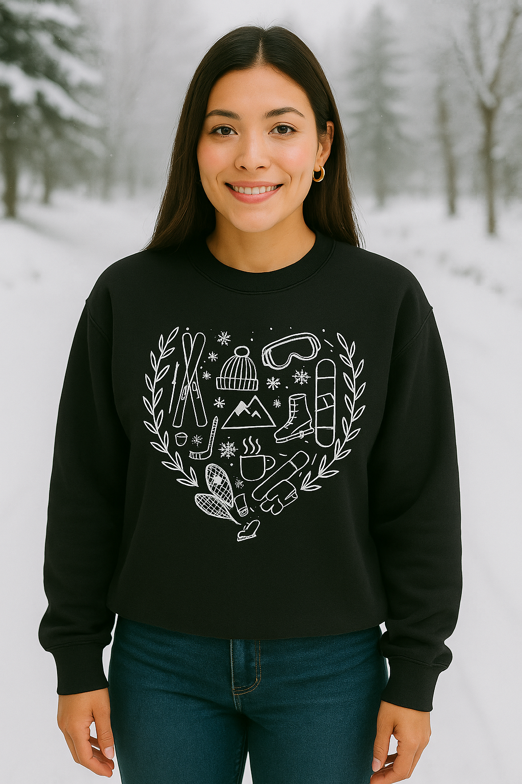 Winter Guidance Sweatshirt – Cozy Winter Icons Crewneck | Gildan 18000 | Ski, Snow, Cabin, Coffee Lover Sweatshirt | Cold Weather Comfort Gift
